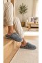 Women's Gray Closed 3-Stripe House Slippers 3 cm Byndkap3C - 3