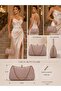 Rose Powder Color Striped Material Design Evening Dress Clutch Chain Strap Hand-Held Wedding Engagement Evening Bag