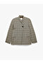 Long Sleeve Pocket Detailed Buttoned Plaid Patterned Double Breasted Collar Blazer Jacket
