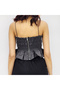 Women's Gray Crop Spaghetti straps T-Shirt - 3