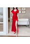 Women's V-neck Short sleeve Maxi Dress - 3