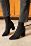 Rachel Women's Black Pointed Toe Diver Stretch 7 cm Thick Heeled Sock Boots Bootie - 4
