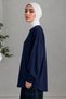 Women's Oversized Crew Neck Long Sleeve 100% Cotton Single Jersey T-Shirt with Side Slits - 2
