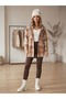 • Beige-Brown Plaid Hooded Tunic Jacket