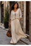 Women's V-Neck Three-Quarter Sleeve Loose Mercerized Knitwear Blouse with Pendant Detail - 6