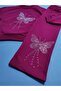 Girl's 2-Strand Combed Cotton Top and Bottom Set with Butterfly Stone Print, Comfortable Fit Sweatshirt & Wide-Leg Pants, Ages 2-6 - 5