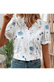 Women's White Floral V-Neck Short Sleeve Blouse - 3