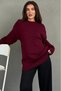 Burgundy Crew Neck Oversize Long Women's Knitwear Sweater Mg2890 - 3