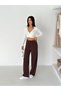 Women's Brown High Waist Crepe Palazzo Trousers Elt10016 - 5