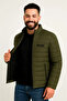 Men's Micro Water Repellent Quilted B Printed Lined Zippered Bomber Coat - Khaki