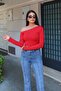 Women's Red Metallic Sequin Detailed Off-Shoulder Blouse - 5