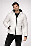 Men's Inflatable Hooded Zippered Coat Water Repellent Quilted Lined Fabric Pocketed Winter Comfortable Fit - Cream