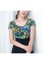 Women's Green Floral Round Neck Short Sleeve T-Shirt
