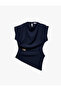 Asymmetrical Stand Collar Sleeveless Blouse with Metal Accessory Detail - 5