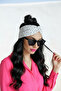 White and Black Patterned Cross-Tied Lycra Hair Band - 5