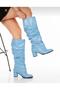 Pusi Bebek Blue Leather Patent Leather Gusseted Cowboy Boots - 4