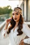 Beige Patterned Cross-Tied Lycra Headband - 7