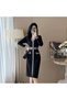 Women's Black V-neck Long sleeve Midi Dress - 3