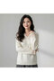 Women's Cream White Embroidered V-Neck Sweater - 5