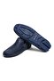 Dark Blue Color Laceless Genuine Leather Men's Shoes - 3
