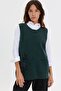 Women's Crew Neck Cross Patterned Short Wool Vest Green - 2