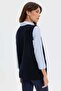 Women's Crew Neck Cross Patterned Short Wool Vest Dark Blue - 3