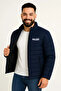 Men's Micro Water Repellent Quilted B Printed Lined Zippered Bomber Jacket - Navy Blue - 2