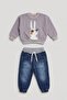 Baby Girl Rabbit Printed Sweatshirt and Jogger Jean Pants Set
