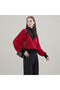 Women's Red Color block V-Neck Sweater - 2