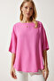 Crew Neck Draped Viscose Blouse Lrc0006 Pink - 3