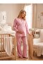 New Season Powder Double-Breasted Collar Muslin Fabric Design Long Sleeve 100% Cotton Maternity Pajama Set - 7
