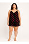 Women's Plus Size Rope Strap Lace Collar Black Strawberry Summer Pajama Set - 3
