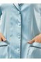 Women's Blue Satin Short Pajama Set Peony & Ribbed with Pockets, Gift, Spacious Home Elegance Satin Shorts Set for Your First Vacation - 3