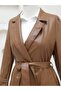 Double Pocket Belted Leather Trench Coat Women's Tan - 4