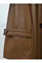 Double Pocket Belted Leather Trench Coat Women's Tan - 7