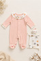 Ruffle Collar Chicken Detailed Baby Girl Romper and Sleep Buddy Set with Booties