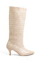 Women's Leather Crocodile Heeled Pointed Boots - 4