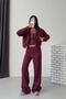 Women's Burgundy Zippered 3-Thread Ruched Triple New Season Tracksuit Set Nbg6372 - 3