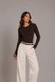 1041 women's cotton crew neck finger-loop long sleeve body blouse brown
