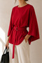 Modern and Stylish Women's Bat Sleeve Atlas Blouse with Waist Belt