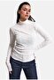 Women's Off-White W6-101 Slim High-Neck Special Embroidered Fabric Design Blouse - 6