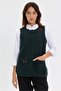 Women's Crew Neck Knitted Rose Embroidered Short Wool Vest Green