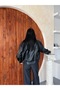 Women's Premium Oversize Asymmetrical Stand Collar Epaulet and Cuff Detailed Zippered Faux Leather Jacket El-5126 - 7