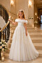 Girl's White Long Shoulder Detailed Wedding Dress - 3