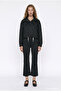 Polka Dot Stand Collar Short Jacket Black - 3