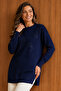 Patterned Mercerized Tunic N3385 Navy Blue