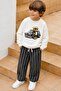 Boy's Ecru Car Printed Cotton Sweatshirt and Anthracite Striped Sweatpants Set