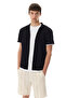 Men's Black Resort Collar Textured Short Sleeve Shirt