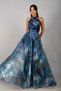 Women's Halter Neck Lined Draped Large Floral Organza Long Dress