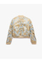 Floral Patterned Jacquard Stand Collar Long Sleeve Pocket Zipper Bomber Jacket - 2
